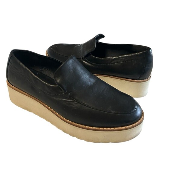 Vince Womens 6.5M Zeta Platform Loafers Leather Black Slip On  Wedge Shoes - Picture 3 of 13